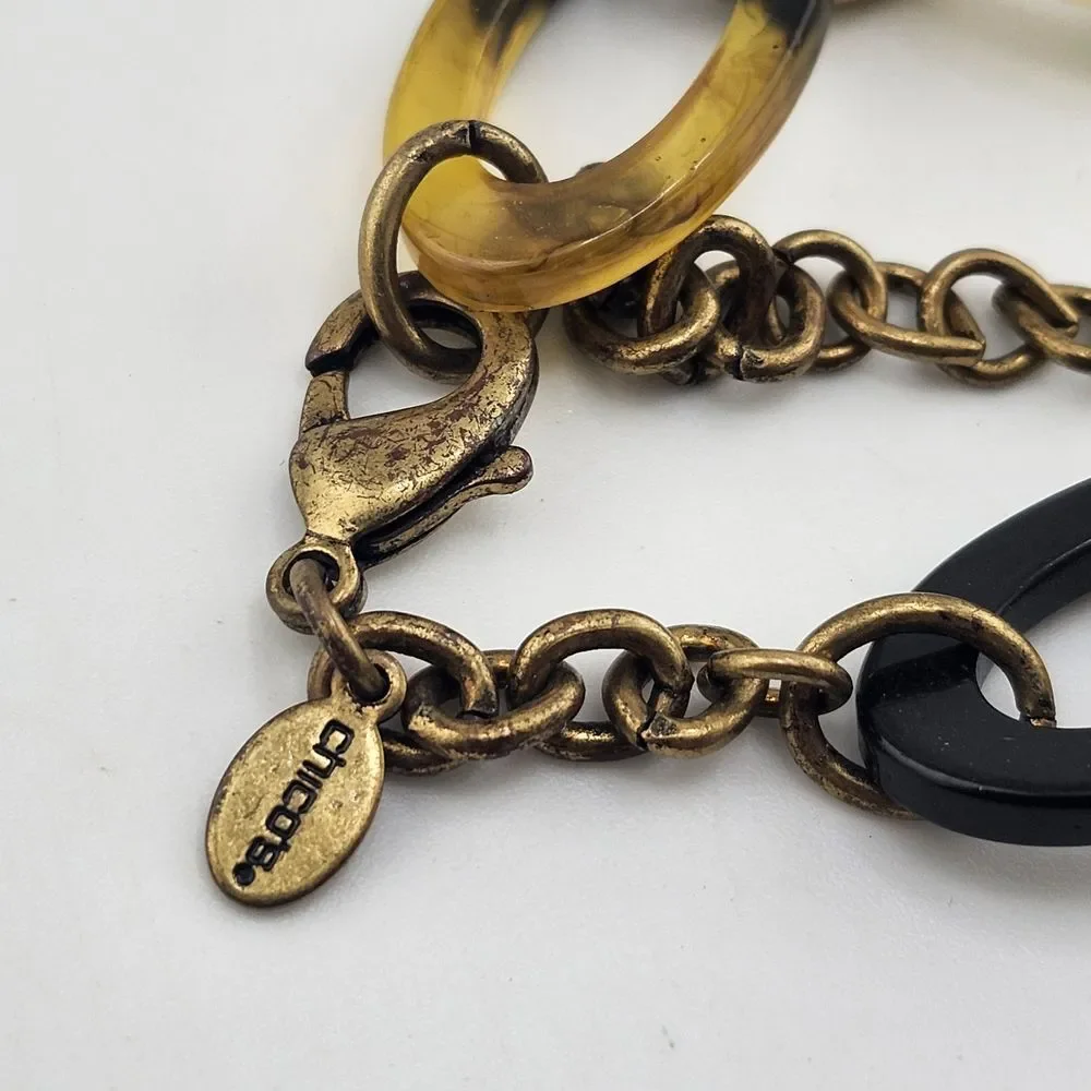 Chicos Acrylic Chunky Marbles‎ Link Rustic Gold Tone Necklace